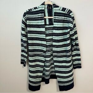 Talbots Navy Blue White Striped Open Front Warm Cozy Cardigan Sweater Size Small